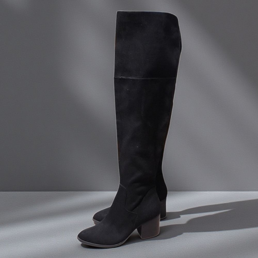 BP NORDSTROM Luke OTK Boots 6 Black Vegan Suede Over the Knee Fold Down Tall - Picture 5 of 13